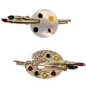 Gerrys Artist Palette Pin Multicolor Enamel Paint Brushes Gold Tone Artsy Crafty